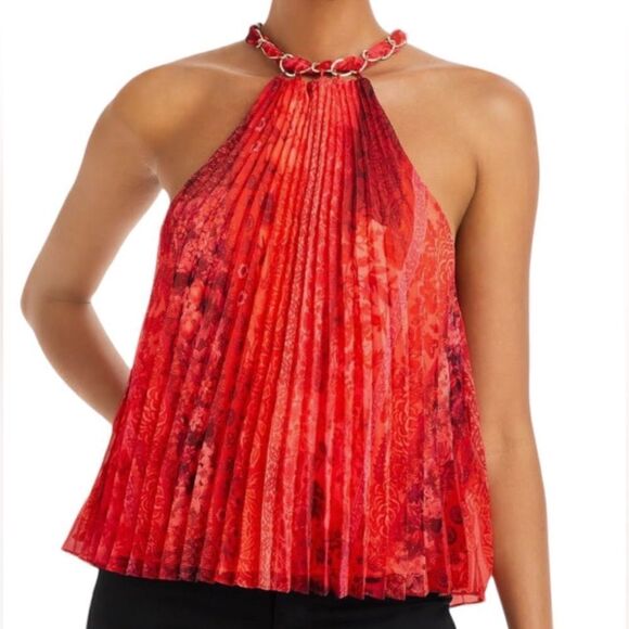 ALICE + Olivia Holiday Halter Top Chaineck Pleated vibrant Md fits Sm-Lg NWT - Picture 9 of 17